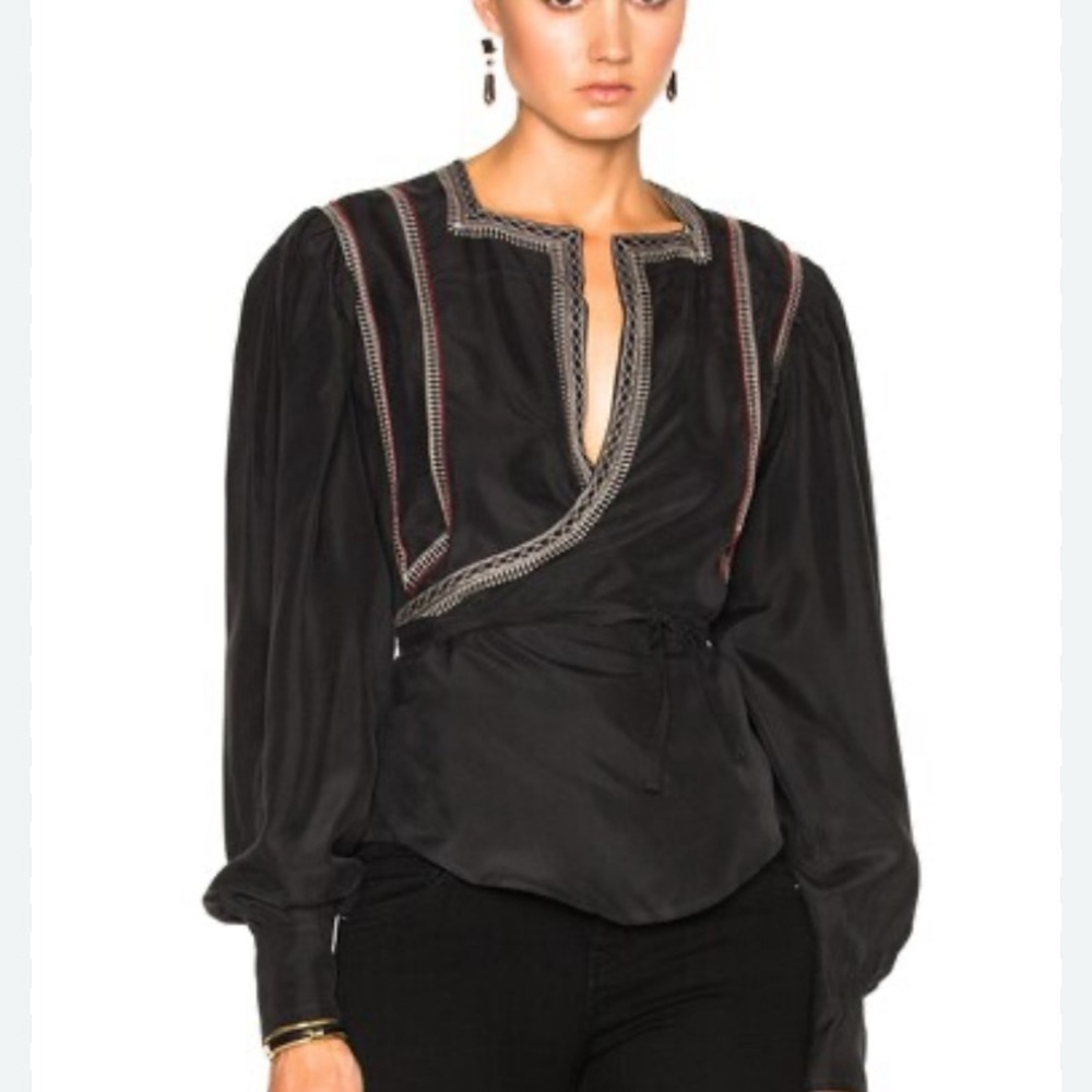 Isabel Marant Black Blouse with Embroidered Trim Silk